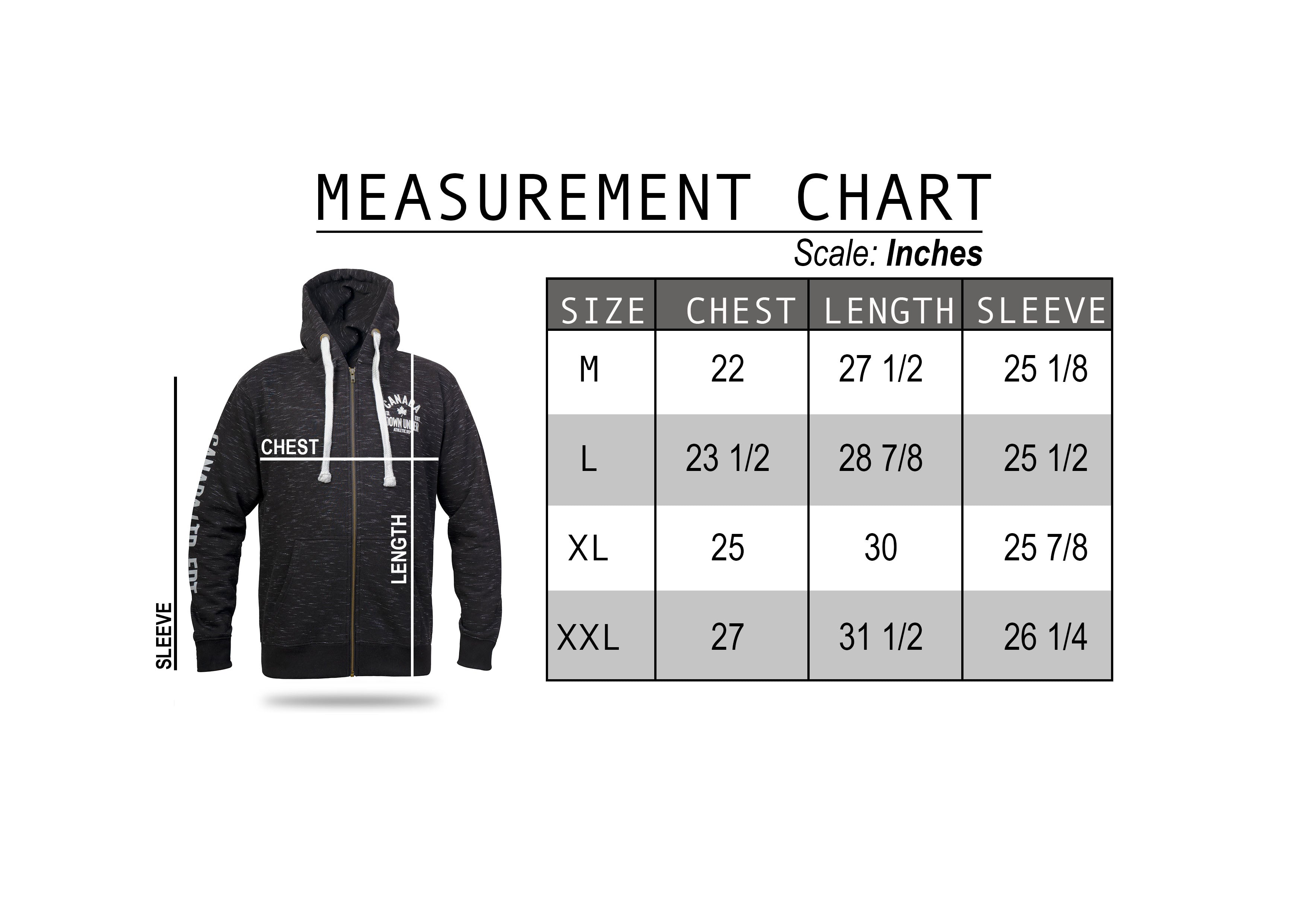 Textured Canada Hoodie Limited Edition Size Chart