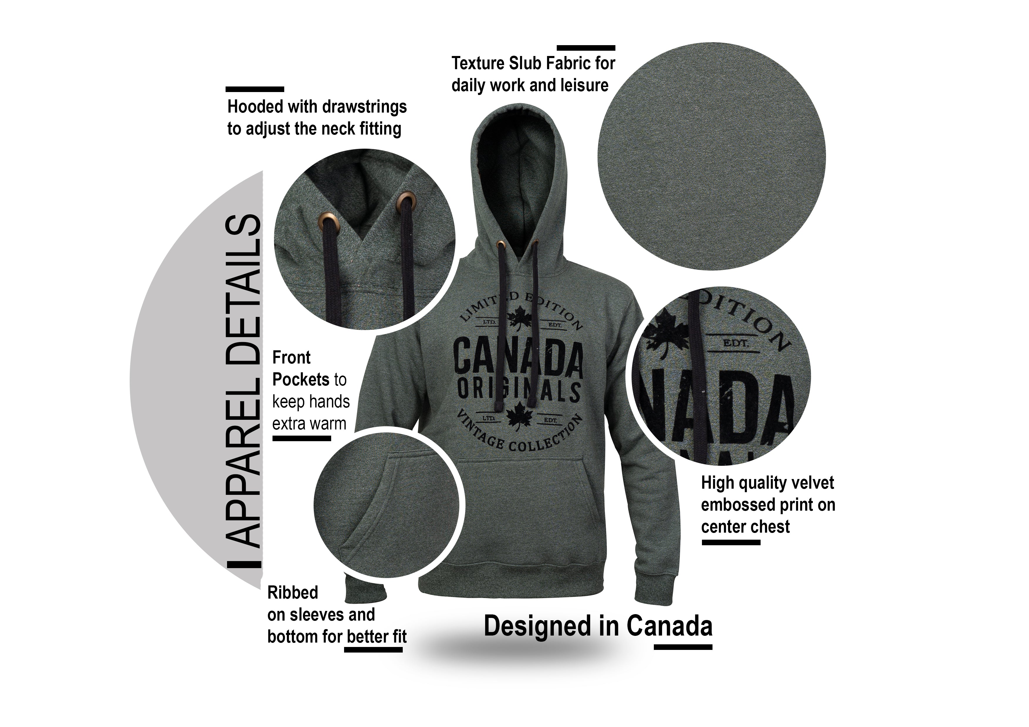 Canada Originals Hooded Sweatshirt Green Printed Details